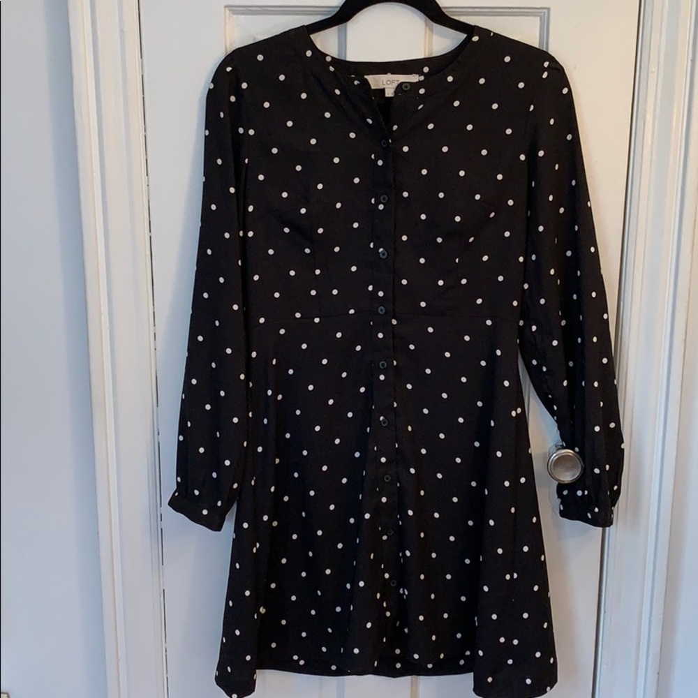 Loft Long Sleeve Polka Dot Dress